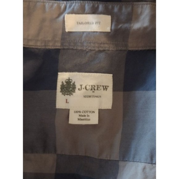 Large Men's J.Crew Tailored Fit Grey & Blue Plaid Long Sleeve Button Up Shirt - Picture 5 of 8